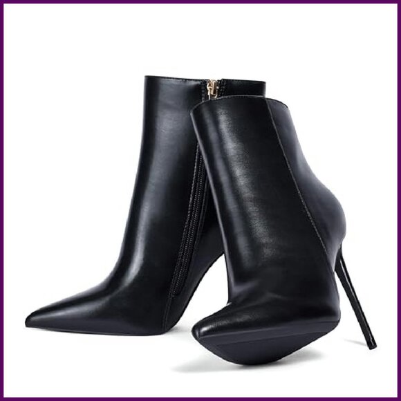 Women's Heeled Ankle Booties 4 Inch Stiletto Pointed Toe Side Zipper - Picture 6 of 8